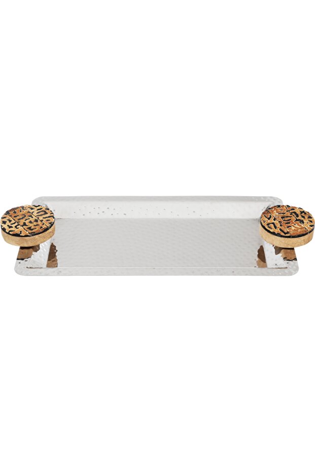 Saif Gallery Steel Serving Tray, Rectangular, with Handle - Black