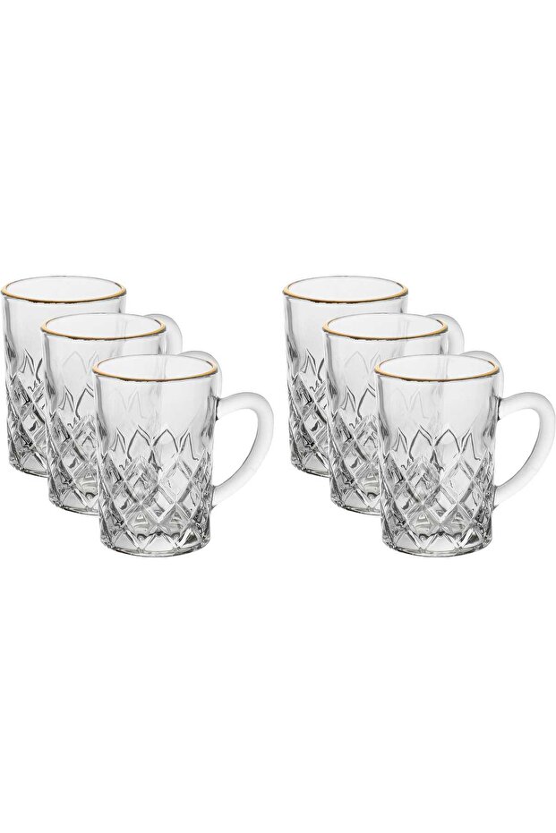 Max Glass tea set, with golden script, 6 pieces - transparent