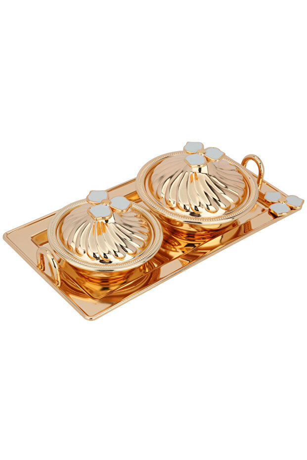 Alif Gallery Serving Trays Set With Dates, Steel, 3 Pieces - Gold