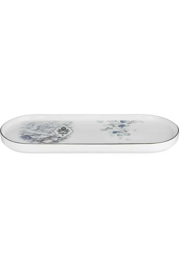Al Saif Gallery Porcelain Dessert Serving Dish, Silver Floral Pattern, 26x11.5x2 cm - Multicolor