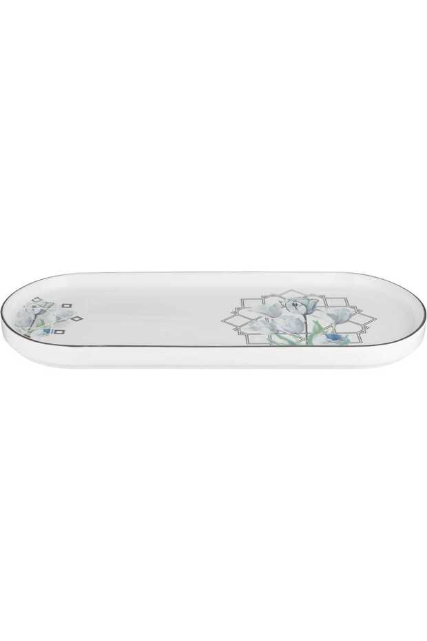 Al Saif Gallery Porcelain Dessert Serving Dish, Sky Blue Rose Design, 31x14x2 cm - Multicolor