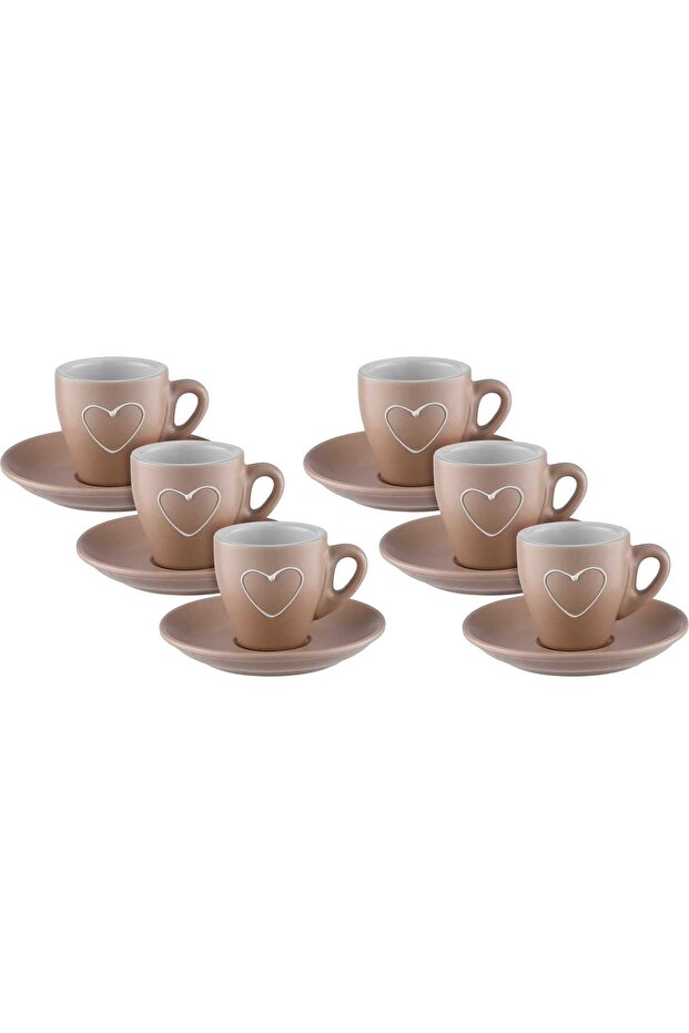 Al Saif Gallery porcelain Turkish coffee cup set, heart pattern, 12 pieces - brown