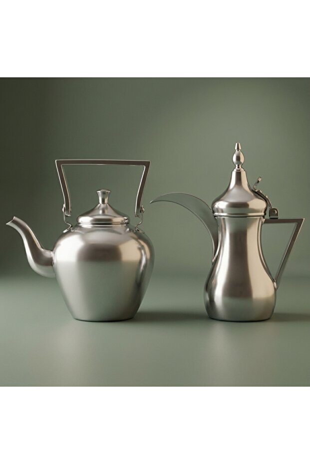 Sulaiman 2 Thermos Set, 2 pieces, inner glass container, outer stainless steel container - Silver