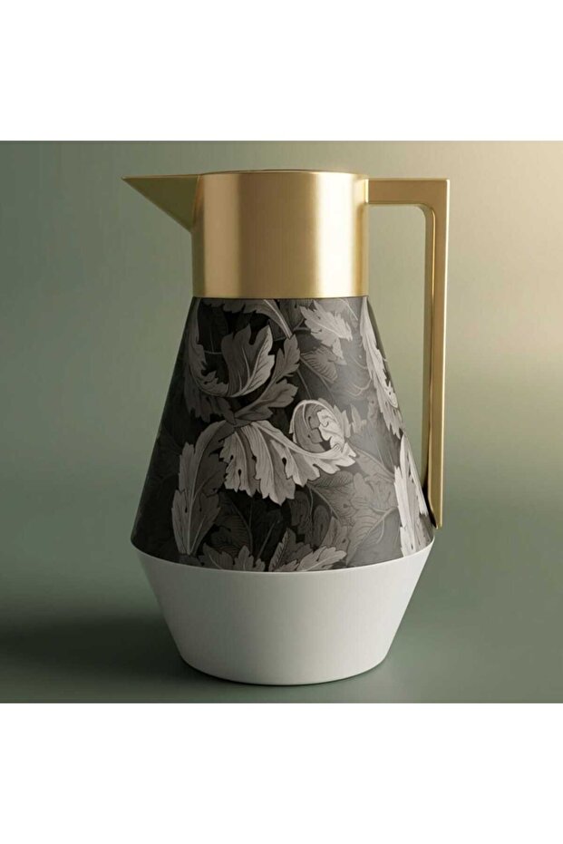 Everest Lydia ProThermos, 1 liter, leaf pattern, thermal glass inner shell, plastic outer shell - light gray