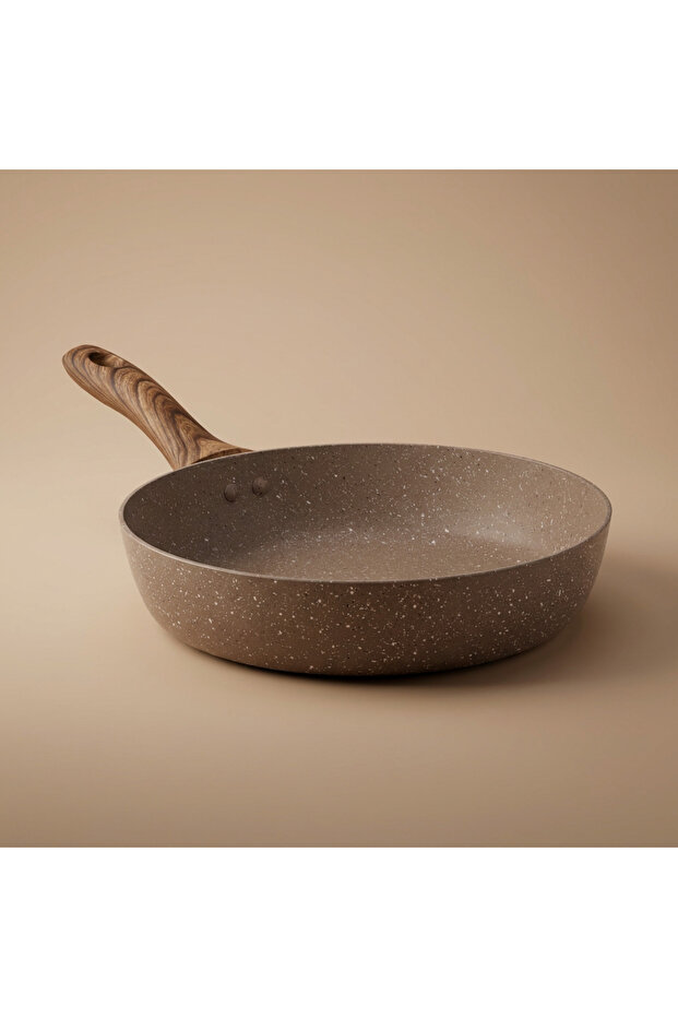 Granite Pan, 24cm, Deep, Wooden Handle - Brown