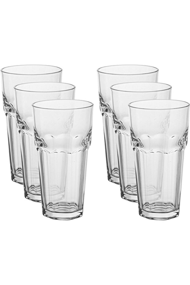 Al Saif Gallery glass water cups set, ribbed, 6 pieces - transparent