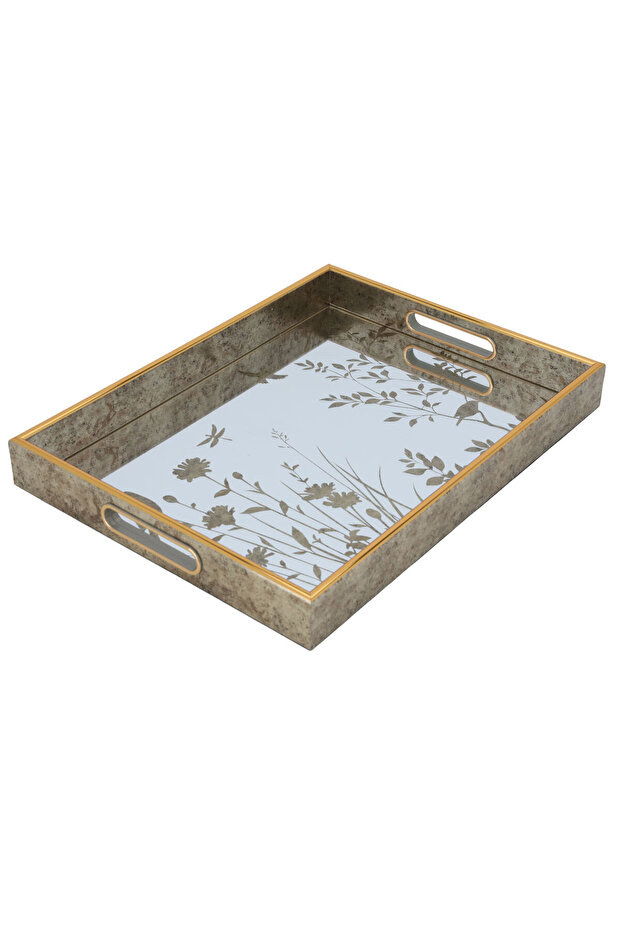 Tofaria Glass Mirror SurfaceAl Saif Gallery, 30 x 40 x 4 cm, Rectangular Floral Pattern - Beige