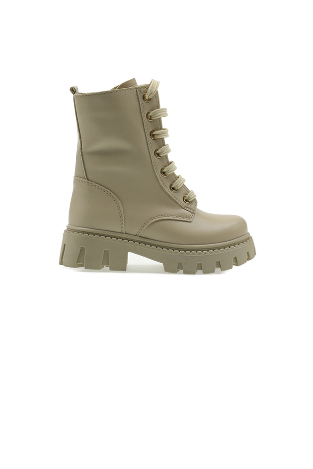Girl's Beige Boots with Lace and Zipper Detail