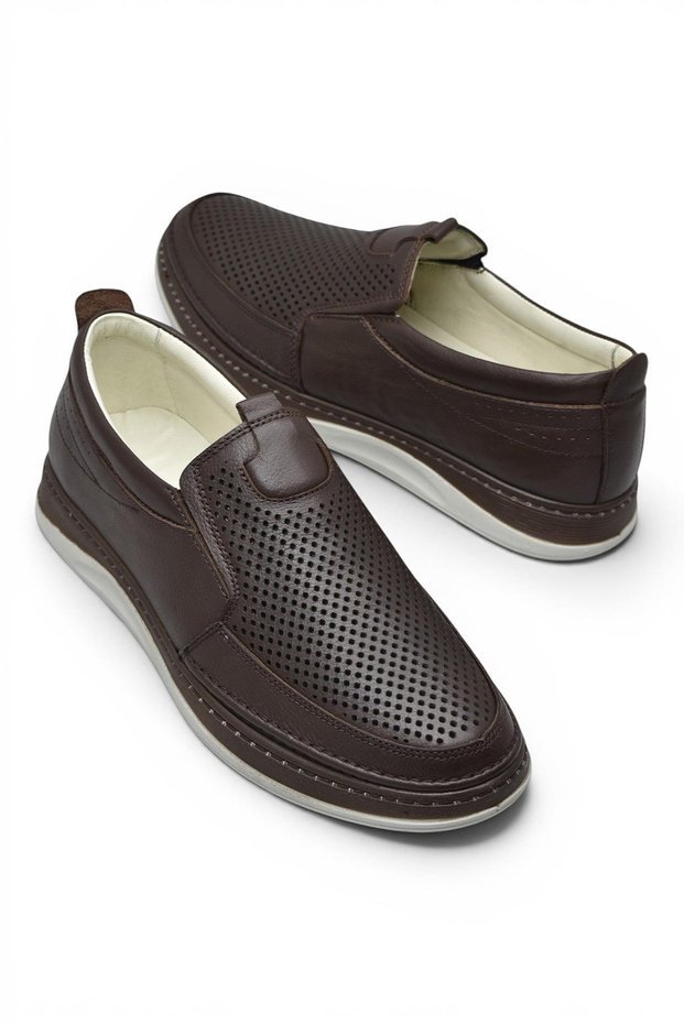 2354 Full Orthopedic Sole 100% Genuine Leather Men's Shoes Laceless Summer Men's Perforated Shoes