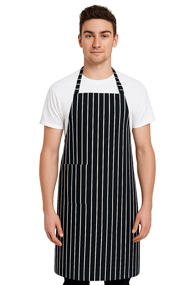 Strap Apron Black and White Striped