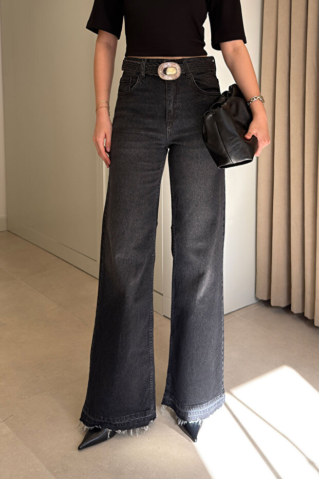 Raw-Stitched Hem Jean Design Jeans - SMOKED
