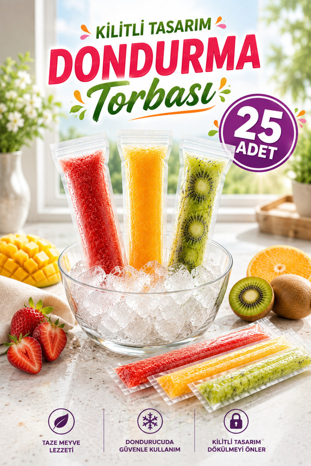 Ziplock Practical Ice Cream Bag 5.5X22 cm Homemade Ice Cream and Juice Ice Bag