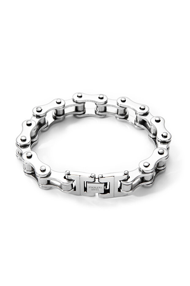 Silver 1Pcs Men's Stainless Steel Bracelet Creative Imitation Bicycle Chain Bracelet Trendy Punk Sty