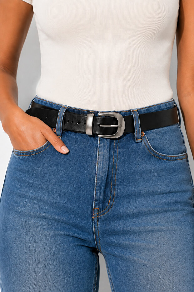 Women's Black Genuine Leather Thin Belt