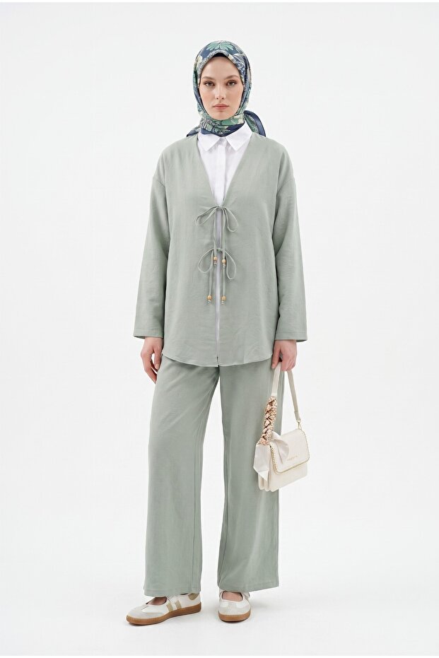 Double Tie Front Kimono Set with Pants -Mint