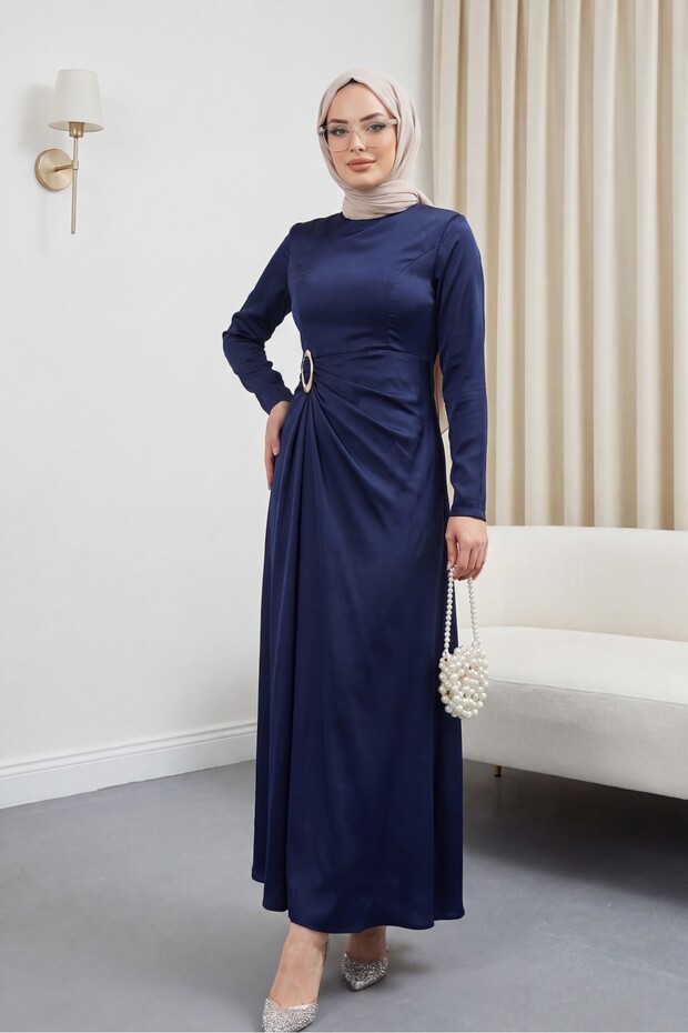 Draped Straight Satin Dress -Laci