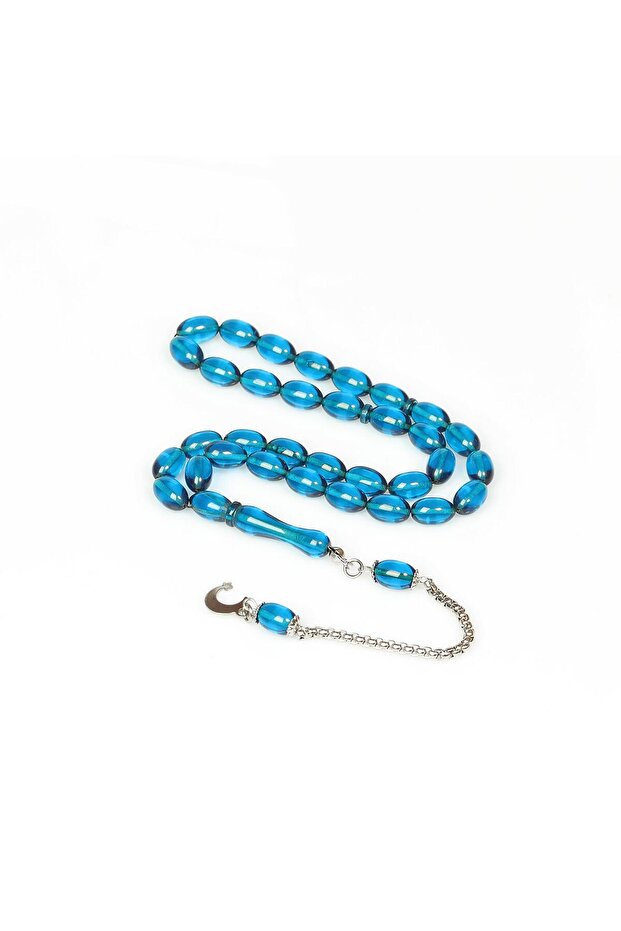 Sky Blue Steel Tassel Clasp Amber Prayer Beads (7*11 mm)