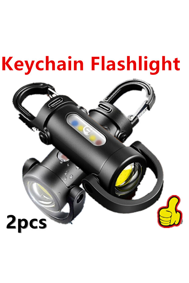 2pcs 2/1X Rechargeable Keychain Flashlights 800 Lumens EDC COB Work Light7 Modes Emergency Keychain