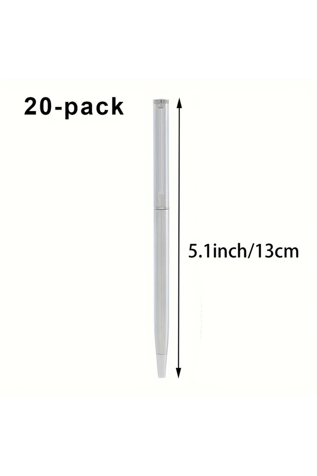 black 20-pack 5/10/20Pcs Stainless Steel Ballpoint Pens, Silver Metal Medium Nib Smooth Twist Writin