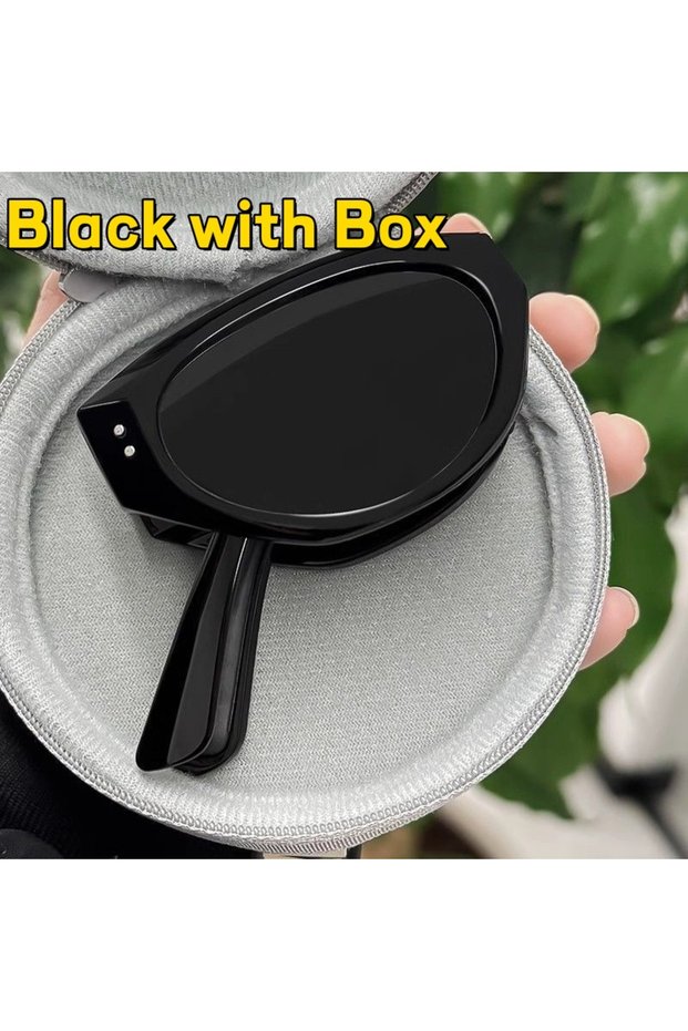 Black with Box Minimalist Oval Cat-eye Glasses Women's Fashion Outdoor Folding Sunglasses Sun Shadin