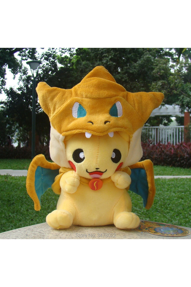 Happy Charizard Y 2025???4 Styles Cosplay Pokemon Plush Mega Shiny Charizard XY Pikachu Cloak Stuffe