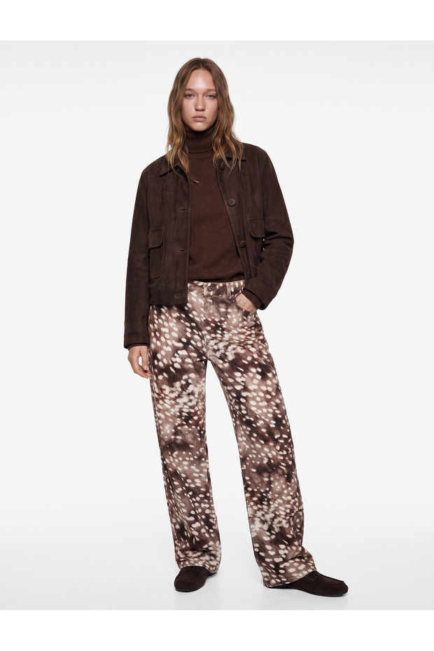 Comfortable Fit Regular Waist Pocketed Straight Leg Cotton Abstract Patterned Baggy Trousers - Baggy Jeans