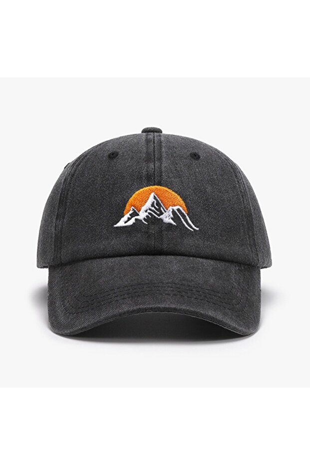 Adjustable black 1pc Unisex Embroidered Sunset Baseball Hat,washed Adjustable Outdoor Casual Sport
