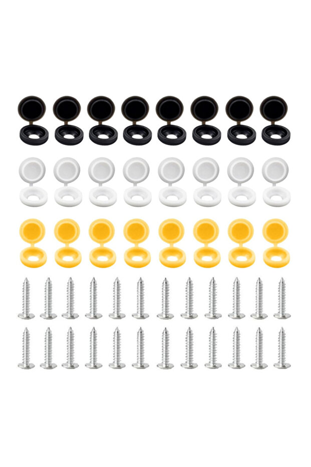 48pcsB Stainlessscrews and Caps Black White and Yellow License Plate Screw Caps Car License Plate Fi