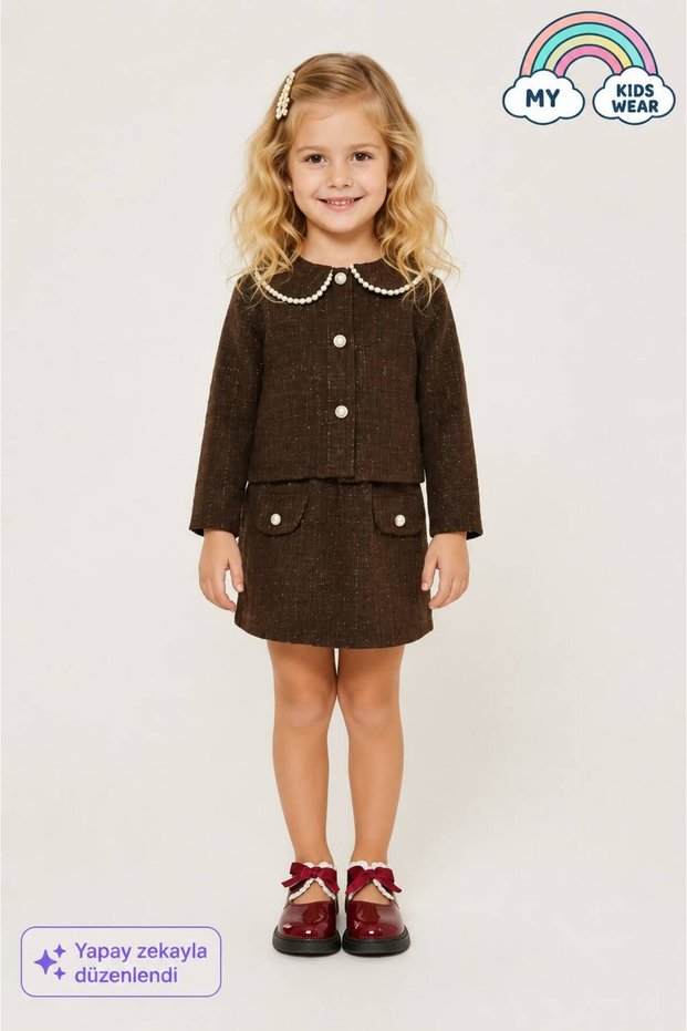Girl's Pearl Detailed Skirt Suit 12543