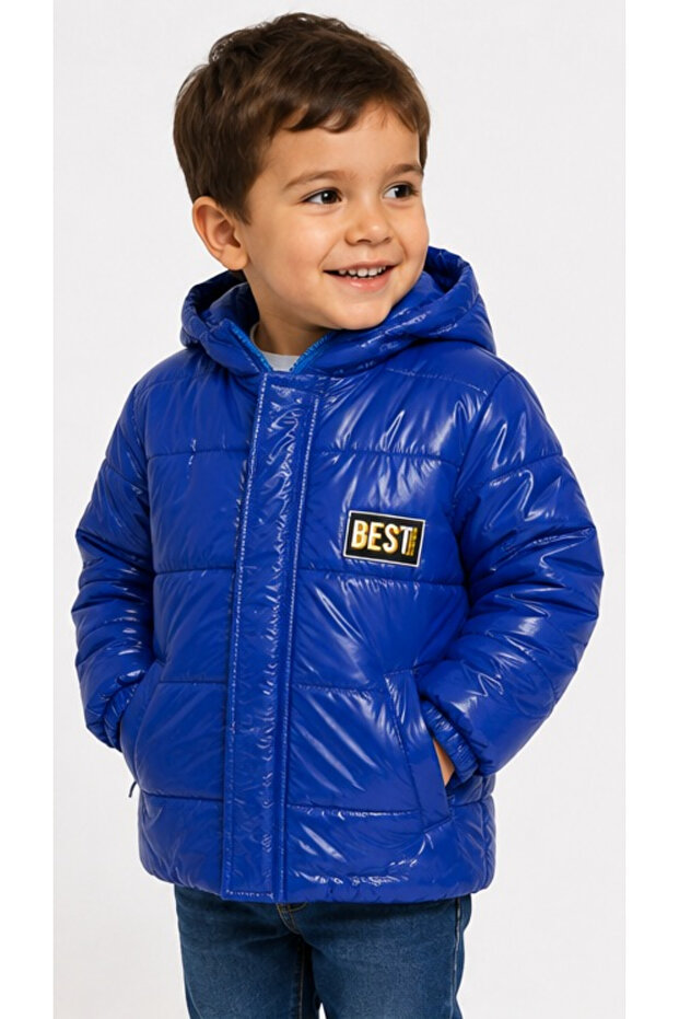 Boy's Best Written Hooded Zippered Bright Blue Inflatable Coat