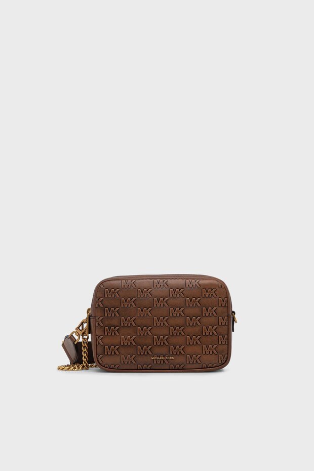 Women's Logo Leather Bag with Chain Detail and Detachable Strap, Two Compartments, Suitable for Daily Use