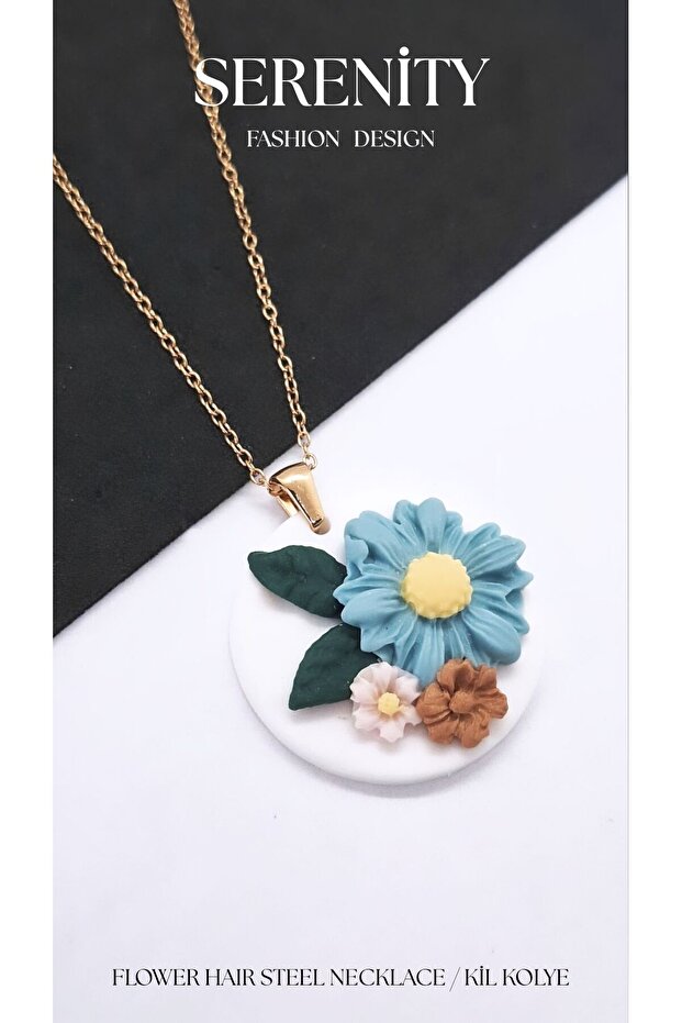 Wildflower Motif Polymer Clay Steel Necklace