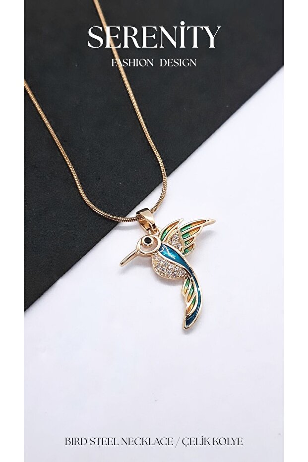 Colorful Zircon Stone Bird Figured Steel Necklace