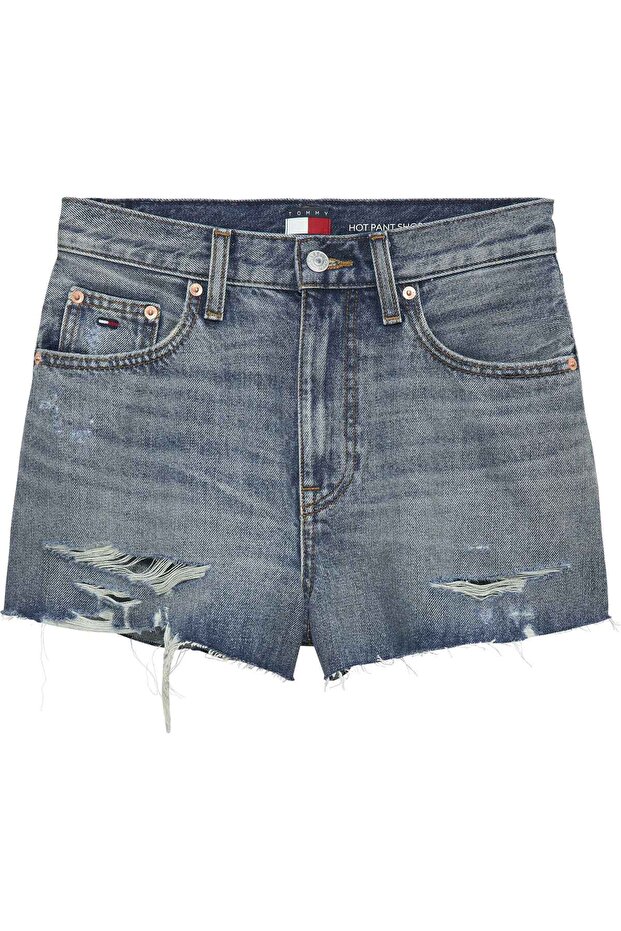 Women's Denim Jeans Blue Shorts with Brand Logo, Suitable for Daily Use