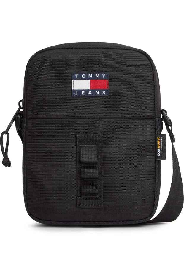 Men's Black Shoulder Bag with Brand Logo, Suitable for Daily Use