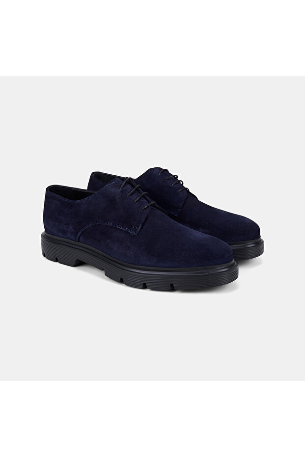 Men's Navy Blue Lace-Up Thick Soled Suede Classic Shoes