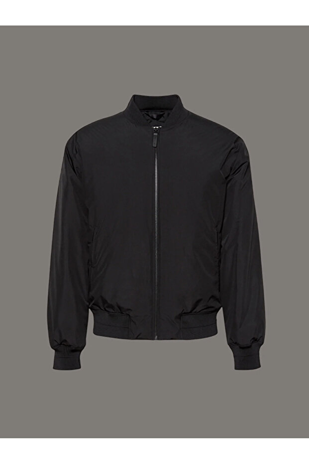Men's Round Neck Regular Fit Double Pocket Black Coat