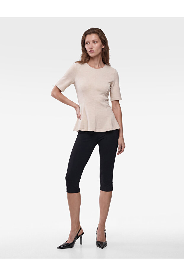 Slim Fit Crew Neck Short Sleeve Peplum Blouse