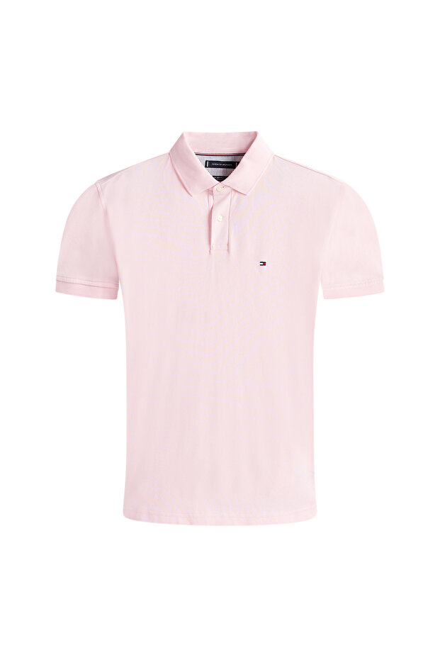 Men's Woven Polo Collar Short Sleeve Casual Pink T-Shirt