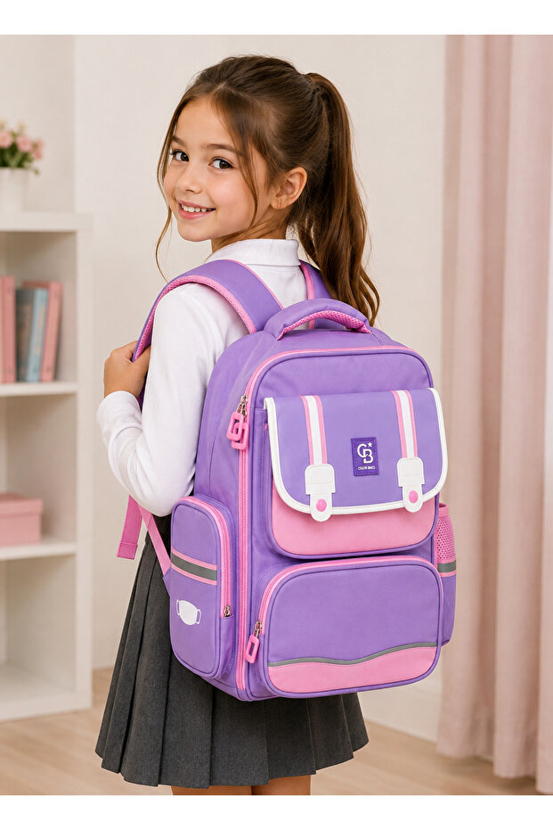 Girl's Pink-Lilac School Bag Orthopedic Backpack