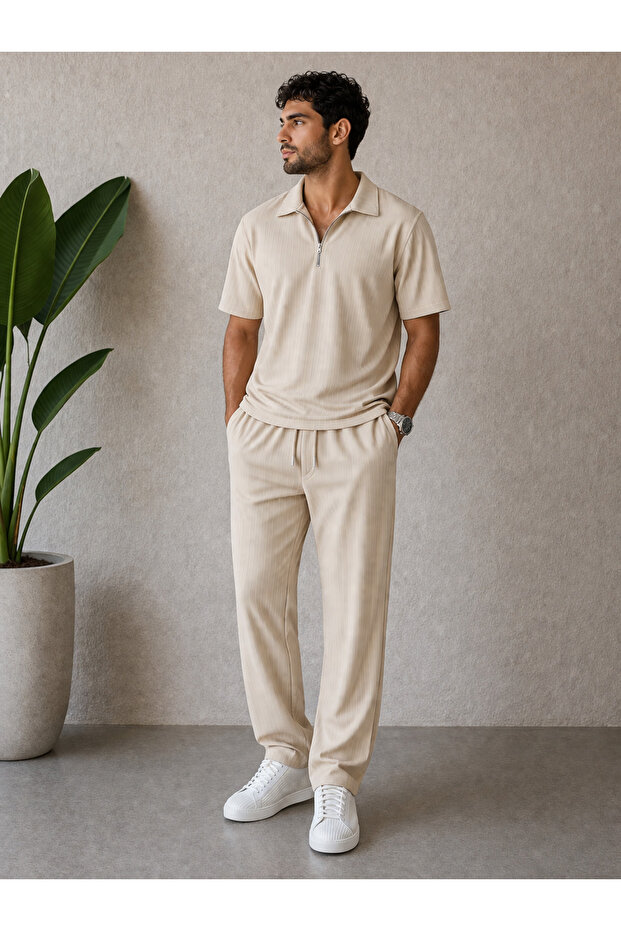 Men's Sahra Fabric Combination with Bottom and Top Zipper Fastening