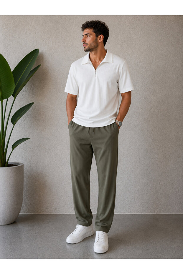 Men's Sahra Fabric Combination with Bottom and Top Zipper Fastening