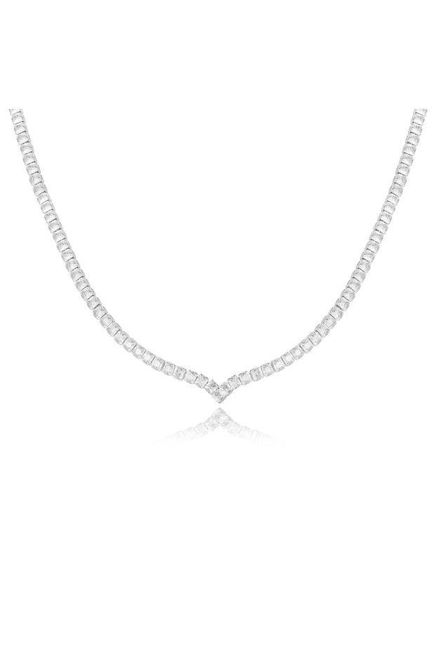silver necklace Luxury Fashion V Shape CZ Tennis Necklace for Women Gold Statement Iced Out Crystal