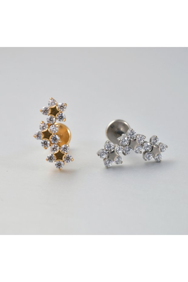 1PC 1.2x8mm Golden 1PC Style C 1PC G23 Titanium Marquise Zircon Lip Studs Internal Thread Cz Flower