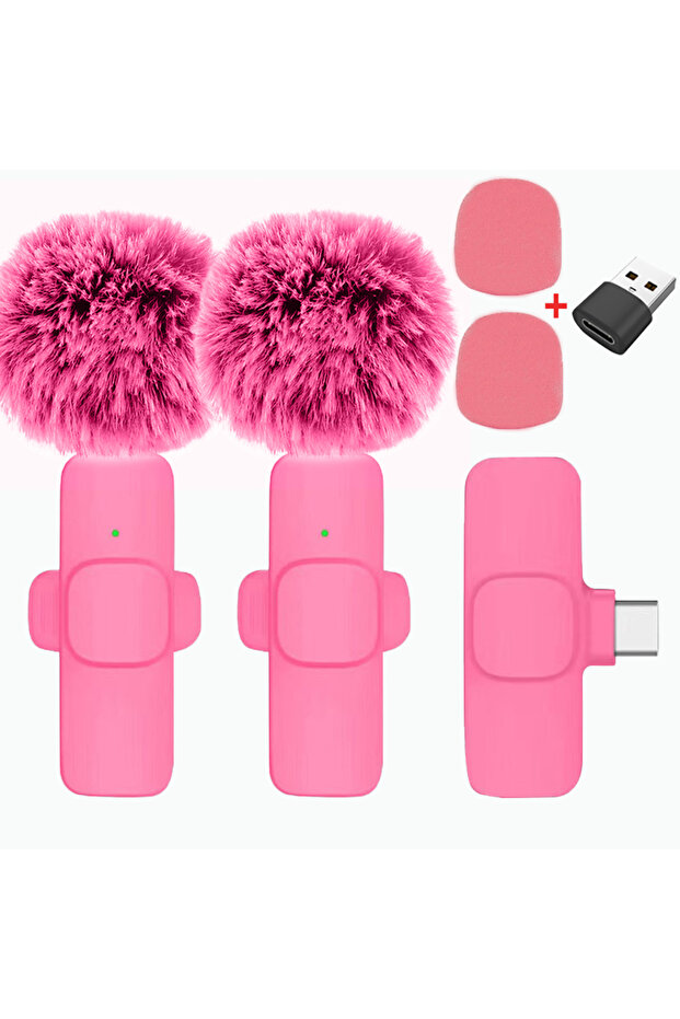 ميكروفون لافالير لاسلكي جديد 2 في 1-C-USB باللون الأحمر، ميكروفون صغير محمول لتسجيل الصوت والفيديو لأجهزة آي.