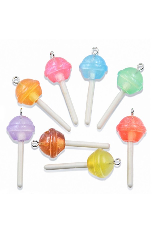 STYLE 2 10pcs Resin Pendants Shiny Round Lollipop Star Love Heart Charms Mixed Colors Perfect for DI