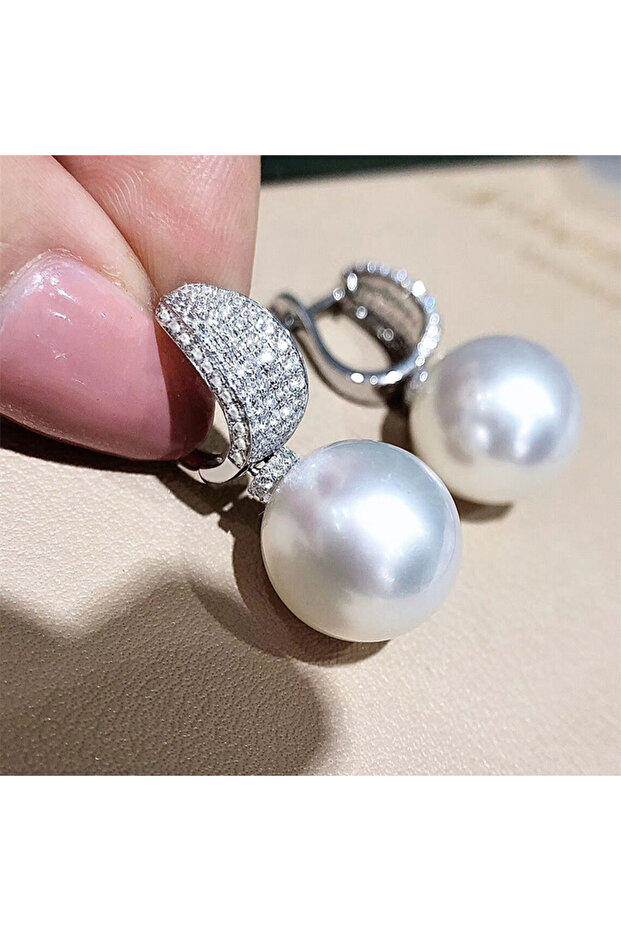 E2409 Huitan Luxury CZ Imitation Pearl Earrings for Women Silver Color Temperament Elegant Lady Earr