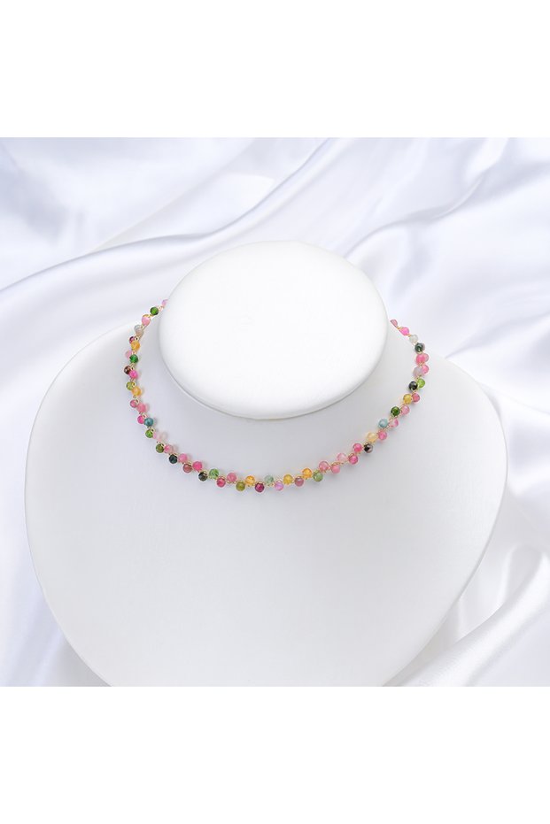 40-45cm Tourmaline Natural Stone Necklace for Women Tourmaline/Fluorite/Amethyst Handwork Choker Jew