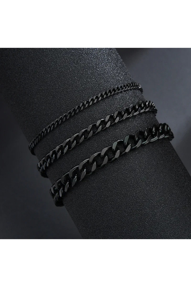 5MM 18cm Plus 5cm Black 3.5-7MM Stainless Steel Chain Bracelets For Men Women Punk Curb Cuban Link C