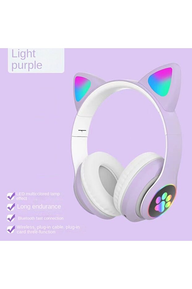 Light purple Wireless headset STN28 popular head mounted illuminated cat ear wireless Bluetooth head